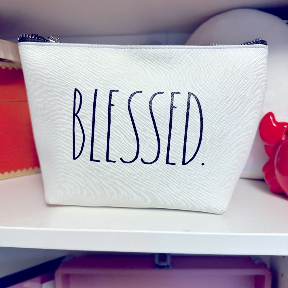 Rae Dunn white BLESSED make up bag